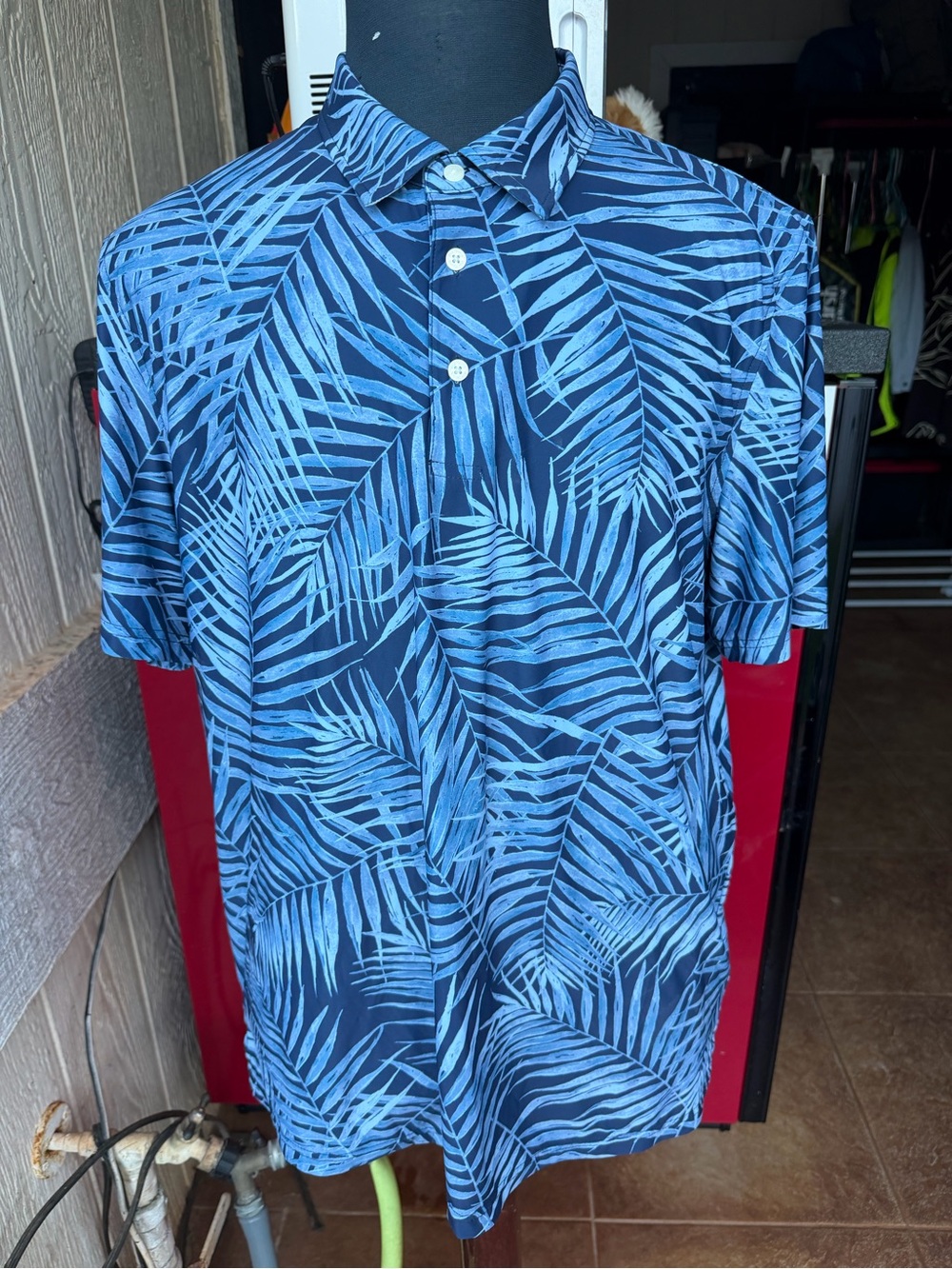 PreOwned Reyn Spooner Brrr Polo Hawaiian Shirt Blue Men's Large